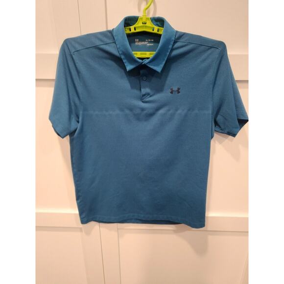 Under Armour Polo Shirt Mens XL Blue Waffle Striped Short Sleeve Golf Athleisure - Picture 1 of 10
